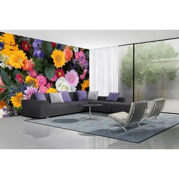 Fototapeta DIMEX | Samolepicí vliesová fototapeta na zeď Smíšená kytice MA-5-1356 | 375 x 250 cm | zelená, žlutá, oranžová, růžová + Samolepicí vliesová fototapeta na stěnu DIMEX Smíšená kytice MA51356 v rozměru 375 x 250 cm