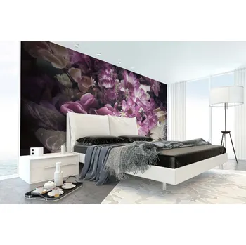 Fototapeta DIMEX | Samolepicí vliesová fototapeta na zeď Umělé květy MA-5-1352 | 375 x 250 cm | bílá, fialová, černá, krémová + Samolepicí vliesová fototapeta na stěnu DIMEX Umělé květy MA51352 v rozměru 375 x 250 cm