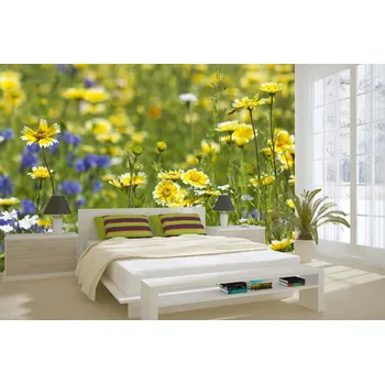 Fototapeta DIMEX | Samolepicí vliesová fototapeta na zeď Žluté divoké květy MA-5-1386 | 375 x 250 cm | zelená, modrá, žlutá + Samolepicí vliesová fototapeta na stěnu DIMEX Žluté divoké květy MA51386 v rozměru 375 x 250 cm