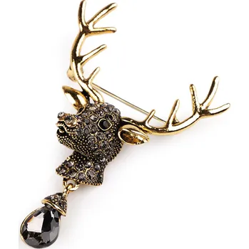 Módní doplněk Brož s broušenými kamínky jelen Balení: 1 ks, Varianta: 2 zlatá antracit - 8596475544504
