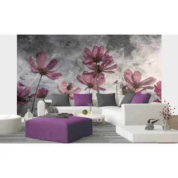 Fototapeta DIMEX | Samolepicí vliesová fototapeta na zeď Abstrakt fialové květy MA-5-0363 | 375 x 250 cm | vícebarevná, fialová, šedá + Samolepicí vliesová fototapeta na stěnu DIMEX Abstrakt fialové květy MA50363 v rozměru 375 x 250 cm
