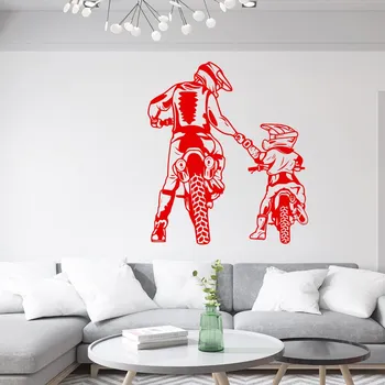 Samolepící dekorace Živá Zeď Samolepka na zeď Motokros otec a syn Barva: červená, Velikost: 60 x 52 cm