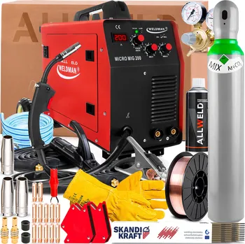 Svářečka SVAŘOVACÍ STROJ WELDMAN MICRO MIG 200 230V 200A MMA FLUX OCEL ALUMINIUM 2-VÁLCOVÝ