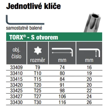 Klíč BONDHUS LT-klíč T25 torx s vývrtem 33425