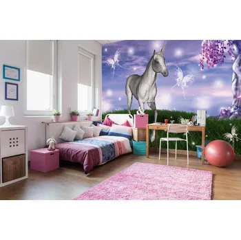 Fototapeta DIMEX | Samolepicí vliesová fototapeta na zeď Jednorožec na louce MA-5-1257 | 375 x 250 cm | zelená, fialová, růžová + Samolepicí vliesová fototapeta na stěnu DIMEX Jednorožec na louce MA51257 v rozměru 375 x 250 cm