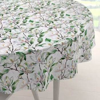 ubrus Teflonový kulatý ubrus TF-117 Květy magnolie na bílém Ø 60 cm