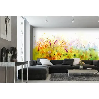 Fototapeta DIMEX | Samolepicí vliesová fototapeta na zeď Malba - Abstraktní akvarel MA-5-1969 | 375 x 250 cm | zelená, fialová, žlutá + Samolepicí vliesová fototapeta na stěnu DIMEX Malba - Abstraktní akvarel MA51969 v rozměru 375 x 250 cm