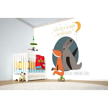 Fototapeta DIMEX | Samolepicí vliesová fototapeta na zeď Liška s medvědem MA-5-1444 | 375 x 250 cm | modrá, oranžová, hnědá + Samolepicí vliesová fototapeta na stěnu DIMEX Liška s medvědem MA51444 v rozměru 375 x 250 cm