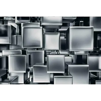 Fototapeta DIMEX | Samolepicí vliesová fototapeta na zeď 3D metalové kostky MA-5-0285 | 375 x 250 cm | černá, metalická + Samolepicí vliesová fototapeta na stěnu DIMEX 3D metalové kostky MA50285 v rozměru 375 x 250 cm