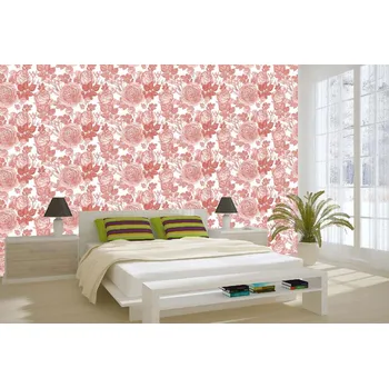 Fototapeta DIMEX | Samolepicí vliesová fototapeta na zeď Vintage vektor květy MA-5-2016 | 375 x 250 cm | červená, béžová, růžová + Samolepicí vliesová fototapeta na stěnu DIMEX Vintage vektor květy MA52016 v rozměru 375 x 250 cm