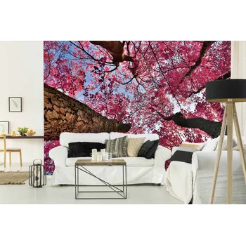 Fototapeta DIMEX | Samolepicí vliesová fototapeta na zeď Třešňová fantazie MA-5-1855 | 375 x 250 cm | modrá, hnědá, růžová + Samolepicí vliesová fototapeta na stěnu DIMEX Třešňová fantazie MA51855 v rozměru 375 x 250 cm