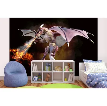 Fototapeta DIMEX | Samolepicí vliesová fototapeta na zeď Drak šlehající oheň MA-5-1249 | 375 x 250 cm | červená, černá, hnědá + Samolepicí vliesová fototapeta na stěnu DIMEX Drak šlehající oheň MA51249 v rozměru 375 x 250 cm