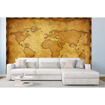 Fototapeta DIMEX | Samolepicí vliesová fototapeta na zeď Stará mapa vintage MA-5-1534 | 375 x 250 cm | zlata, žlutá, hnědá + Samolepicí vliesová fototapeta na stěnu DIMEX Stará mapa vintage MA51534 v rozměru 375 x 250 cm