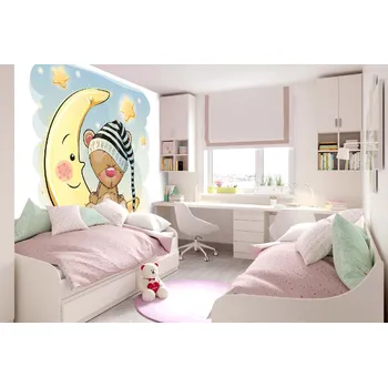 Fototapeta DIMEX | Samolepicí vliesová fototapeta na zeď Medvídek MA-5-1442 | 375 x 250 cm | modrá, žlutá, růžová + Samolepicí vliesová fototapeta na stěnu DIMEX Medvídek MA51442 v rozměru 375 x 250 cm