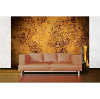Fototapeta DIMEX | Samolepicí vliesová fototapeta na zeď Stará mapa světa MA-5-1551 | 375 x 250 cm | černá, žlutá, hnědá + Samolepicí vliesová fototapeta na stěnu DIMEX Stará mapa světa MA51551 v rozměru 375 x 250 cm