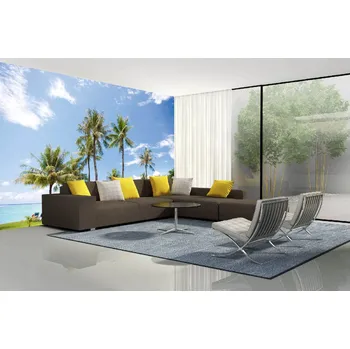 Fototapeta DIMEX | Samolepicí vliesová fototapeta na zeď Palmy na pláži MA-5-1759 | 375 x 250 cm | zelená, modrá, bílá + Samolepicí vliesová fototapeta na stěnu DIMEX Palmy na pláži MA51759 v rozměru 375 x 250 cm