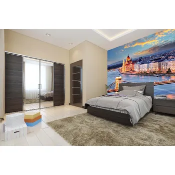 Fototapeta DIMEX | Samolepicí vliesová fototapeta na zeď Budapešťský řetězový most MA-5-0681 | 375 x 250 cm | modrá, žlutá, šedá + Samolepicí vliesová fototapeta na stěnu DIMEX Budapešťský řetězový most MA50681 v rozměru 375 x 250 cm