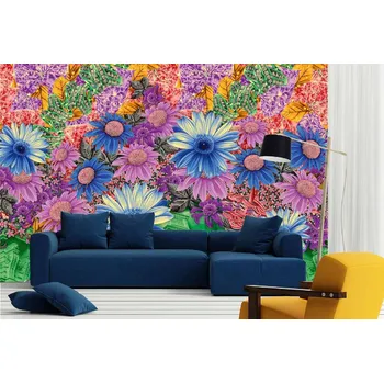 Fototapeta DIMEX | Samolepicí vliesová fototapeta na zeď Květinový vzor MA-5-1390 | 375 x 250 cm | zelená, modrá, růžová + Samolepicí vliesová fototapeta na stěnu DIMEX Květinový vzor MA51390 v rozměru 375 x 250 cm