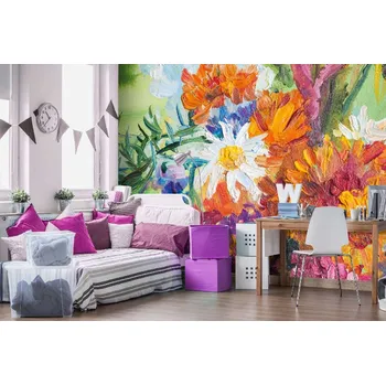 Fototapeta DIMEX | Samolepicí vliesová fototapeta na zeď Malba - Barevná kytice MA-5-2015 | 375 x 250 cm | zelená, žlutá, oranžová, růžová + Samolepicí vliesová fototapeta na stěnu DIMEX Malba - Barevná kytice MA52015 v rozměru 375 x 250 cm