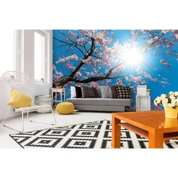 Fototapeta DIMEX | Samolepicí vliesová fototapeta na zeď Kvetoucí strom MA-5-1843 | 375 x 250 cm | modrá, bílá, hnědá, růžová + Samolepicí vliesová fototapeta na stěnu DIMEX Kvetoucí strom MA51843 v rozměru 375 x 250 cm