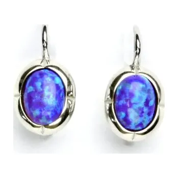 Náušnice Stříbrné náušnice, fialový syntetický opál, náušnice s opálem, NK 1374 (opál 8x6 mm)