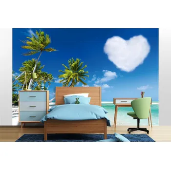 Fototapeta DIMEX | Samolepicí vliesová fototapeta na zeď Pláž se srdcem MA-5-1952 | 375 x 250 cm | zelená, modrá, bílá + Samolepicí vliesová fototapeta na stěnu DIMEX Pláž se srdcem MA51952 v rozměru 375 x 250 cm