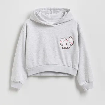 Dívčí mikina Reserved - Krátká mikina Mimi & Neko - světle šedá - 259FA-09M - 259FA-09M-128