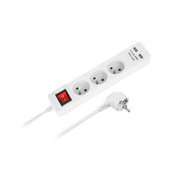 Prodlužovací kabel Prodlužovací kabel REBEL URZ3202-3 3 zásuvky, 3m, vypínač,2xUSB, bílá