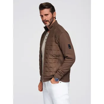 Pánská casual bunda Ombre Lightweight unzipped men's jacket with quilted front - brown Ombre hnědá 2955418