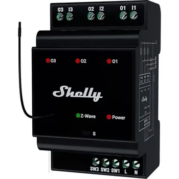 Centrální jednotka pro chytrou domácnost Shelly Wave Pro 3 LR spínací modul 3x 16A (Z-Wave Long Range) SHELLY-WAVE-PRO-3-2025