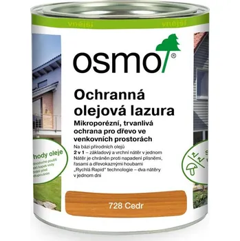 barva a nátěr na dřevo Osmo 728 Ochranná olejová lazura, Cedr 0,75 l