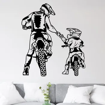 Samolepící dekorace Živá Zeď Samolepka na zeď Motokros otec a syn Barva: černá, Velikost: 60 x 52 cm