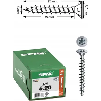Vrut SPAX vruty 5x20mm T-STAR zápustná hlava, plný závit, pozink