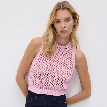 Dámský svetr Reserved - Krátká pletená halenka - pastelově růžová - 198HE-03X - 198HE-03X-L