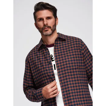 Pánská košile Ombre Men's checkered flannel shirt - navy blue and black Ombre černá 2640152