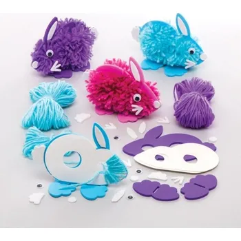 Velikonoční dekorace Sada k výrobě dekorace zajíček - bambulka 3 ks (AW198) -