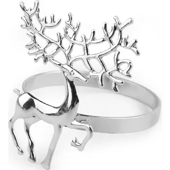 Vánoční dekorace Kovový kroužek na ubrousek vánoční jelen Balení: 1 ks, Varianta: 3 stříbrná - 8596475499088