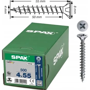 Vrut SPAX vruty 4x55mm Pz zápustná hlava, plný závit, pozink