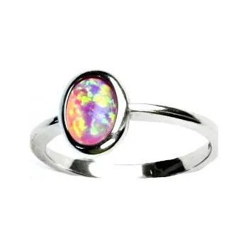 Prsten Stříbrný prsten, syntetický růžový opál - T 1354 (opál 7x5 mm)