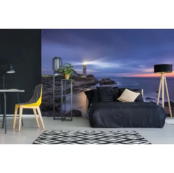 Fototapeta DIMEX | Samolepicí vliesová fototapeta na zeď Hvězdy nad majákem MA-5-1776 | 375 x 250 cm | modrá, fialová, šedá + Samolepicí vliesová fototapeta na stěnu DIMEX Hvězdy nad majákem MA51776 v rozměru 375 x 250 cm