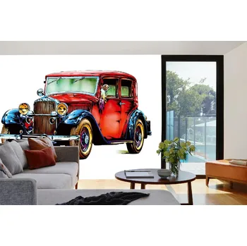 Fototapeta DIMEX | Samolepicí vliesová fototapeta na zeď Retro auto MA-5-1997 | 375 x 250 cm | modrá, červená, bílá, hnědá + Samolepicí vliesová fototapeta na stěnu DIMEX Retro auto MA51997 v rozměru 375 x 250 cm