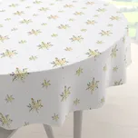 Teflonový kulatý ubrus TF-120 Zlato-modro-zelené vánoční vločky na bílém Ø 130 cm