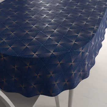 ubrus Sametový oválný ubrus Isabela IBL-011 Rose Gold trojúhelníky na královsky modrém 50x100 cm