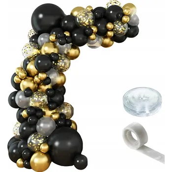 Balónek BALÓNKOVÁ GIRLANDA SADA BALÓNKY ČERNO ZLATÉ STUŽKA LEPICÍ PÁSKA 105 ks