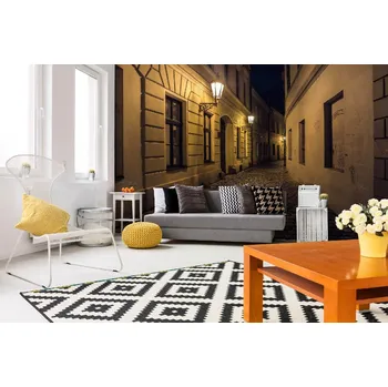 Fototapeta DIMEX | Samolepicí vliesová fototapeta na zeď Tajemná dlážděná ulice MA-5-0753 | 375 x 250 cm | bílá, černá + Samolepicí vliesová fototapeta na stěnu DIMEX Tajemná dlážděná ulice MA50753 v rozměru 375 x 250 cm