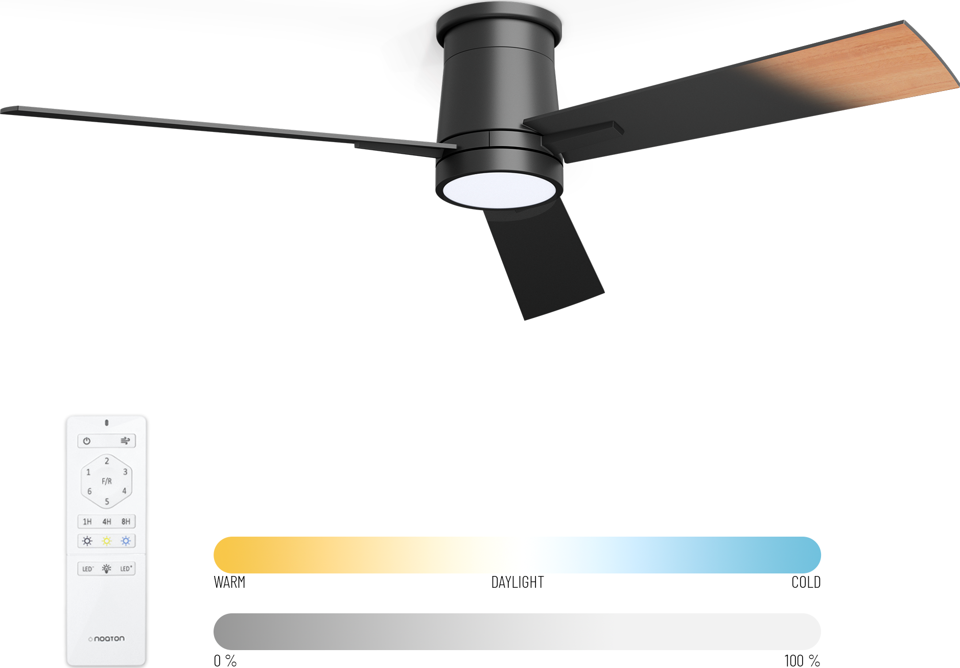 Noaton 16132BBD Rhea, černá a tmavě hnědá, stropní ventilátor se světlem