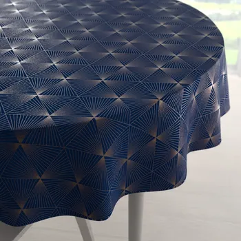 ubrus Sametový kulatý ubrus Isabela IBL-011 Rose Gold trojúhelníky na královsky modrém Ø 40 cm