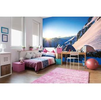 Fototapeta DIMEX | Samolepicí vliesová fototapeta na zeď Kempování Mount Everest MA-5-1573 | 375 x 250 cm | modrá, bílá, černá + Samolepicí vliesová fototapeta na stěnu DIMEX Kempování Mount Everest MA51573 v rozměru 375 x 250 cm