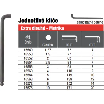 Klíč BONDHUS L.-klíč 3.0mm STUBBY 16556