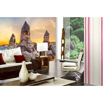 Fototapeta DIMEX | Samolepicí vliesová fototapeta na zeď Skály při západu slunce MA-5-1688 | 375 x 250 cm | žlutá, hnědá, šedá + Samolepicí vliesová fototapeta na stěnu DIMEX Skály při západu slunce MA51688 v rozměru 375 x 250 cm